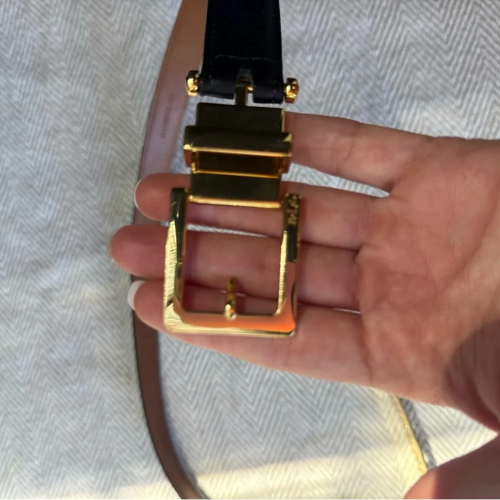 Ralph Lauren Black Leather letter opener Belt with Gold Buckle